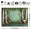 2D Whimsical Forest Birch Mushroom Tapestry Green Nature Scene Wall Art for Baby Shower