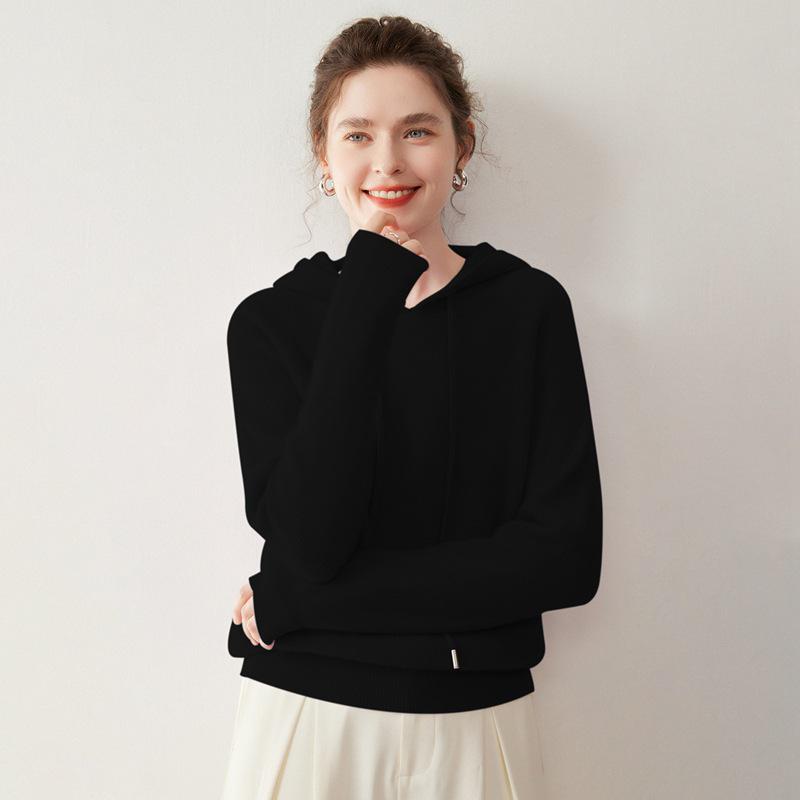Women's Cashmere Yuanbao Stitch Hoodie - Loose Fit, Thick Knit, Age-Reducing, Casual for Autumn and Winter