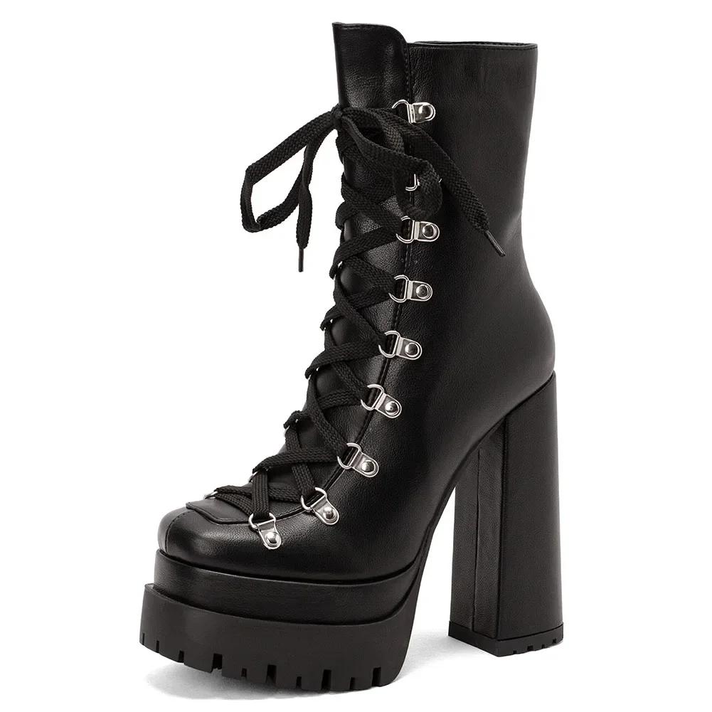 

Женские ботинки на платформе, на шнуровке, на очень высоком толстом каблуке, ботильоны, модная обувь для женщин, распродажа на осень-зиму, абсолютно новые 37 чёрный