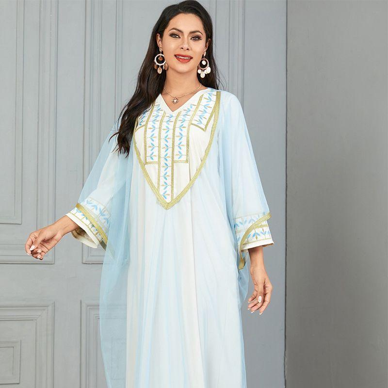 

Southeast Asia Middle East Indonesia Saudi Robe Women Arab Embroider Long Dress V-neck Two-Piece Suit Dress Dresses Image color 2XL