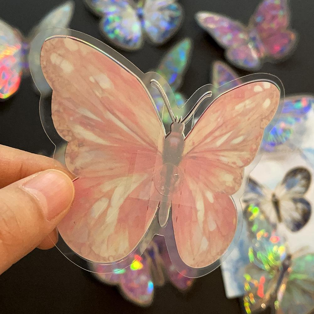 Laser Gold Foil Butterfly Wall Sticker 3D PET Retro Decal DIY Scrapbooking Hollow Butterfly Stickers for Home Decor
