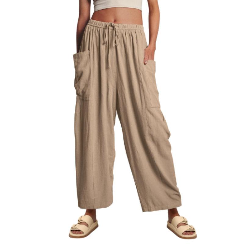

Женские плиссированные широкие брюки с высокой талией и эластичной резинкой на талии, свободные повседневные брюки из хлопка и льна XXXL