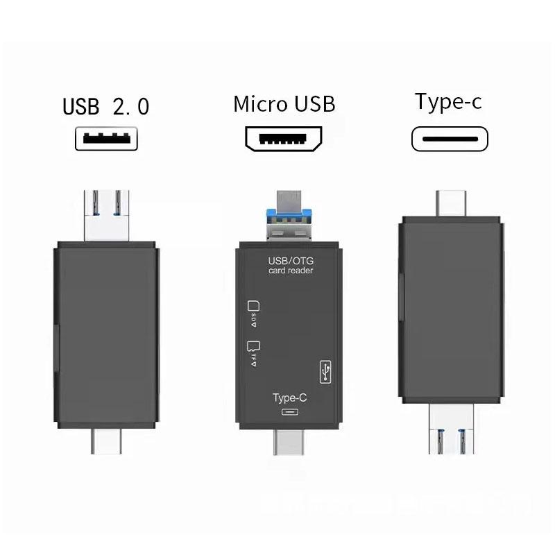 6 in 1 Type C/USB Card Reader 6 Port USB Disk Micro SD TF Memory Card Writer Mobile Phone Adapter Laptop Computer USB Extender