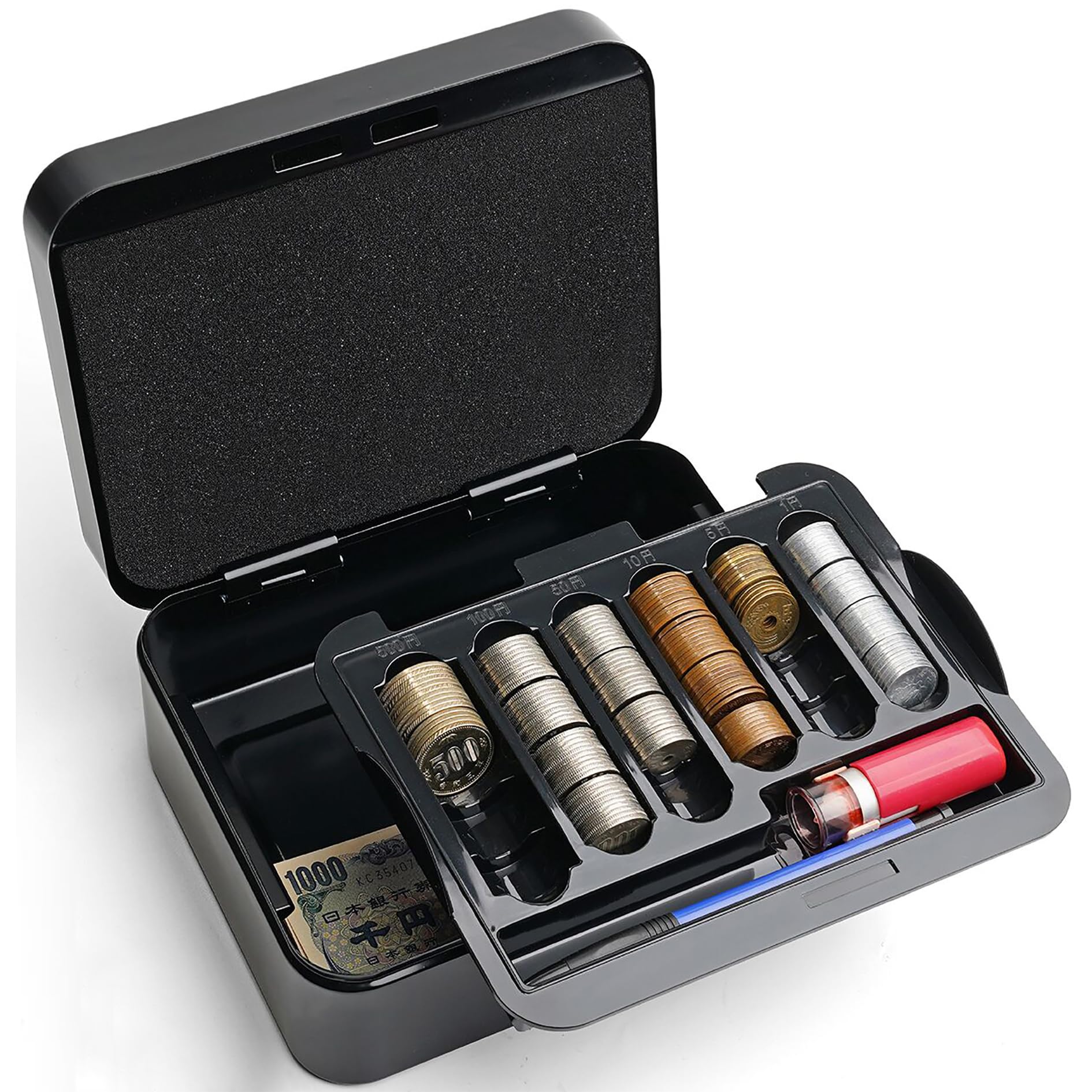 

Small Portable Safe for Money Management, Holds Coins of All Denominations, B6 Size, Home/Office Use, Dial Lock, Black