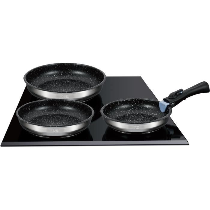 Set de 3 poêles - Arthur Martin - AM2196 - 20-24-26 cm - Acier inoxydable - Poignée amovible - Tous feux dont induction