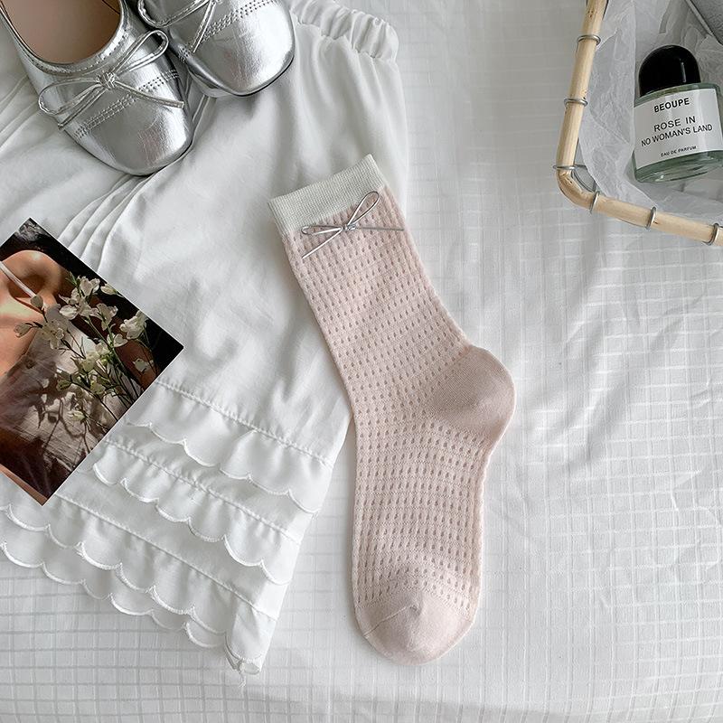 

Женские летние тонкие дышащие носки с бантом, сочетающихся цветов, балетные, с отворотом 1 pair розовый
