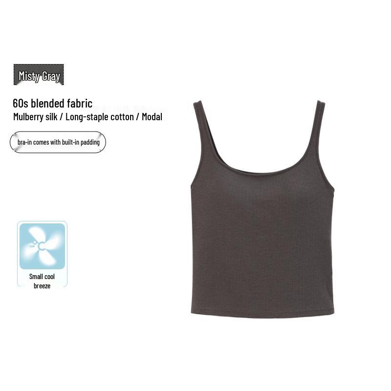 

Silk Modal U-neck Camisole with Fixed Cups & Side Support for Women - Enhances Bust, No Bra Needed, Integrated Strappy Design. XL fits 130-150 jin