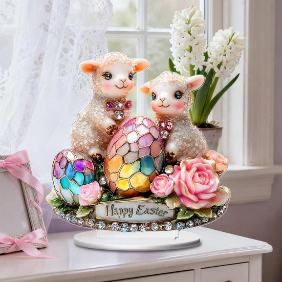 Ostern Tischschild 2D Flach Acryl Hase Ei Etagenständer Ornamente Frühling Indoor Tischaufsatz für Schreibtisch Regal Heimdeko