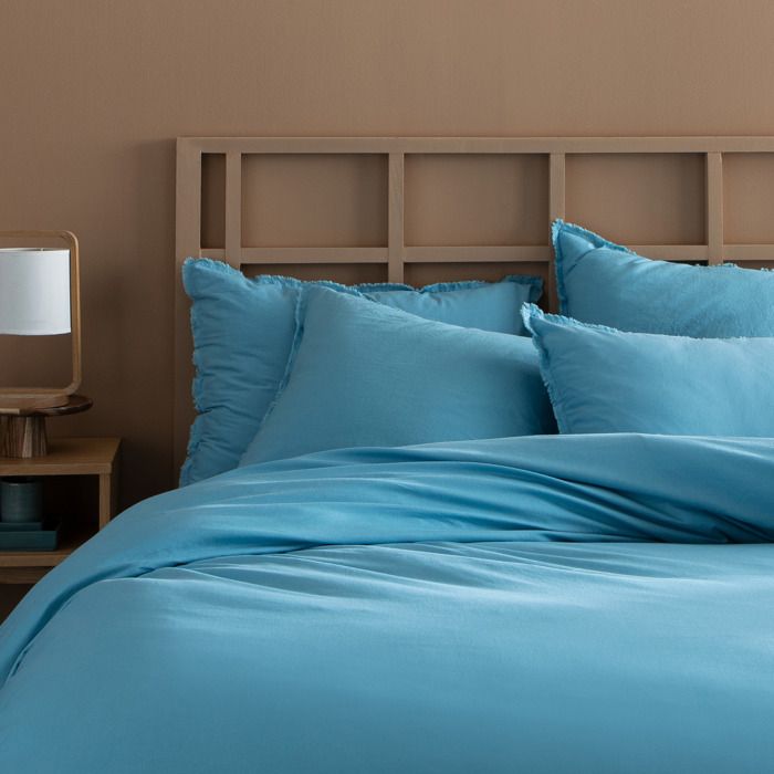 Housse de couette unie 100% Coton - MATT &amp; ROSE - COTON LAVÉ - Bleu glacier - 260x240 cm