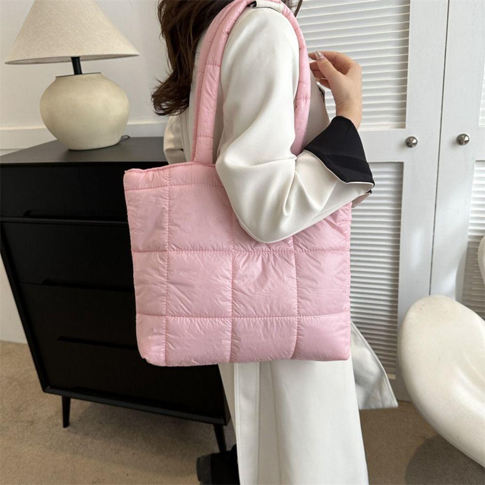 Padded Cloud Tote Bag Solid Color Puffy Shoulder Bag Fashion Space Cotton Handbag Ladies