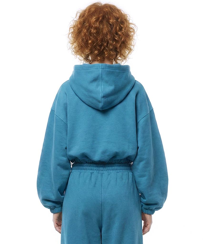 String Oversized Crop Hoodie - Peacock Green