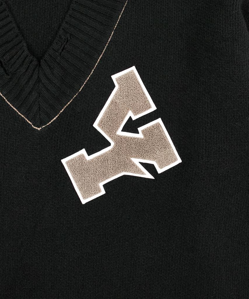 OHY Oversized Distressed Logo V-Neck Knit - Black