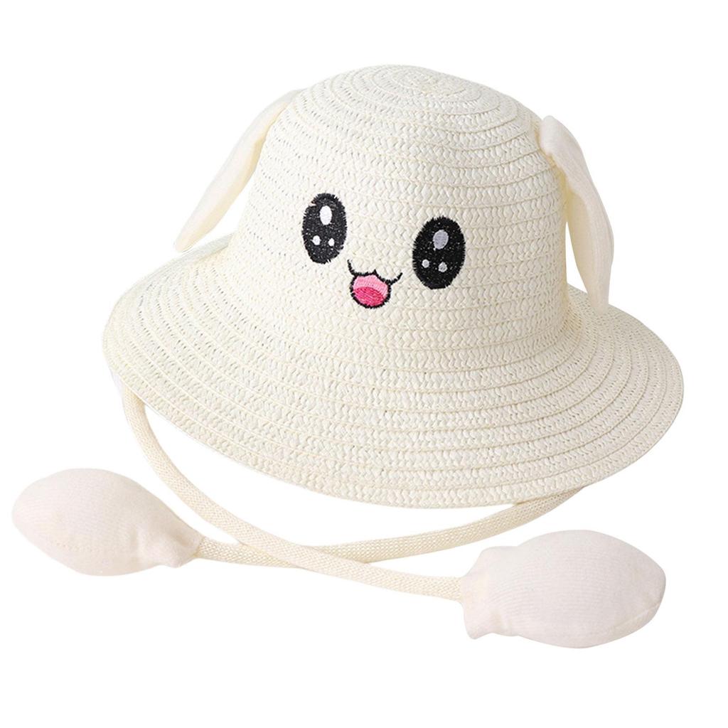 Bunny Straw Hat Caps, Sun Hat, Foldable, with Movable Ears, Beach Hats, Fishing Hats