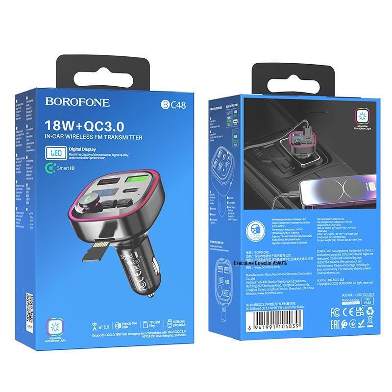 

BOROFONE BC48 Bluetooth FM Transmitter & QC3.0 18W Car Charger Music Player