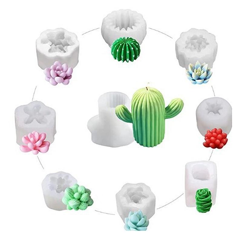 Diy Succulent Silicone Candle Molds 3D Cactus Flower Plants Casting Mould For Diy Candle Fondant Soap Epoxy Resin Crafts