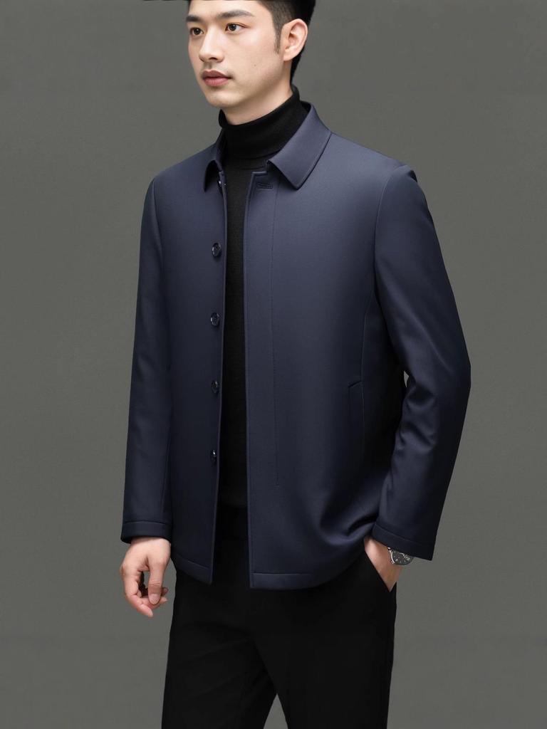 Men's Wool-Lined Cotton Jacket: Winter Business Casual, Thickened Lapel for Middle-Aged Men