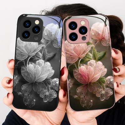 Rosa Kristallblomma För iPhone 16 E 15 14 13 Plus 12 mini 11 Pro Max XR Xs Max X 7 8 P lus 6 6S 22 Härdat Glas Telefonfodral