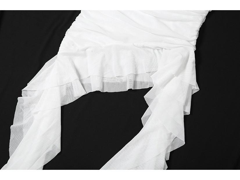 2024 European & American Style Women's One-Shoulder Slim Fit Sleeveless Pleated Top - Solid Color