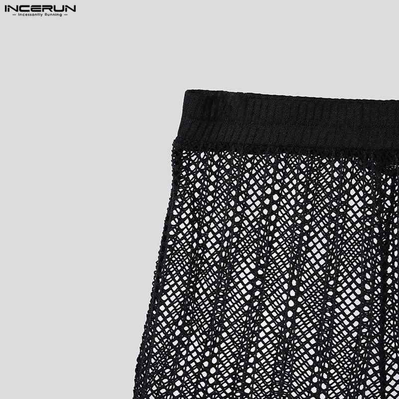 INCERUN Mens Sexy See Through Mesh Shorts Fishnet Transparent Hollow Out Boxer Trunks Underwear Nightwear Party Clubwear