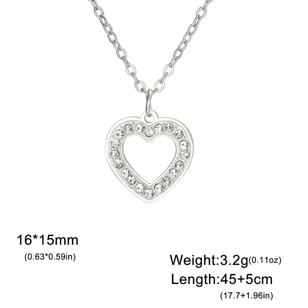 Rhinestones Heart Necklace for Women Stainless Steel Fashion Pentagram Star Pendant Chain Valentine's Day Jewelry Gift