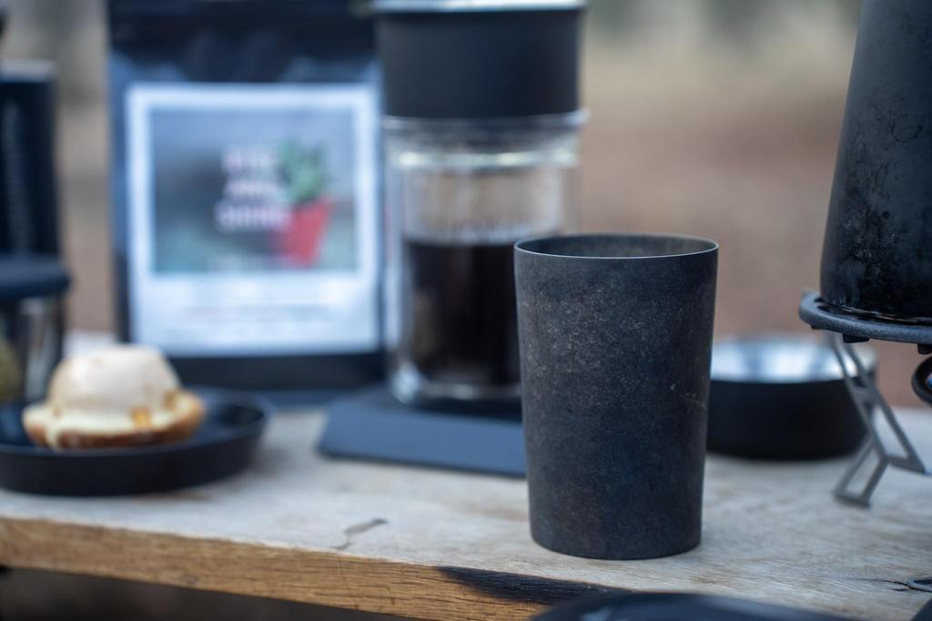 LAUGH WRINKLES X HORIE Titanium Double Tumbler "Deep Sea" 270ml, Set of 2, In Paulownia Wood Box, Kiln-Crafted, Perfect Gift for Outdoors and Camping