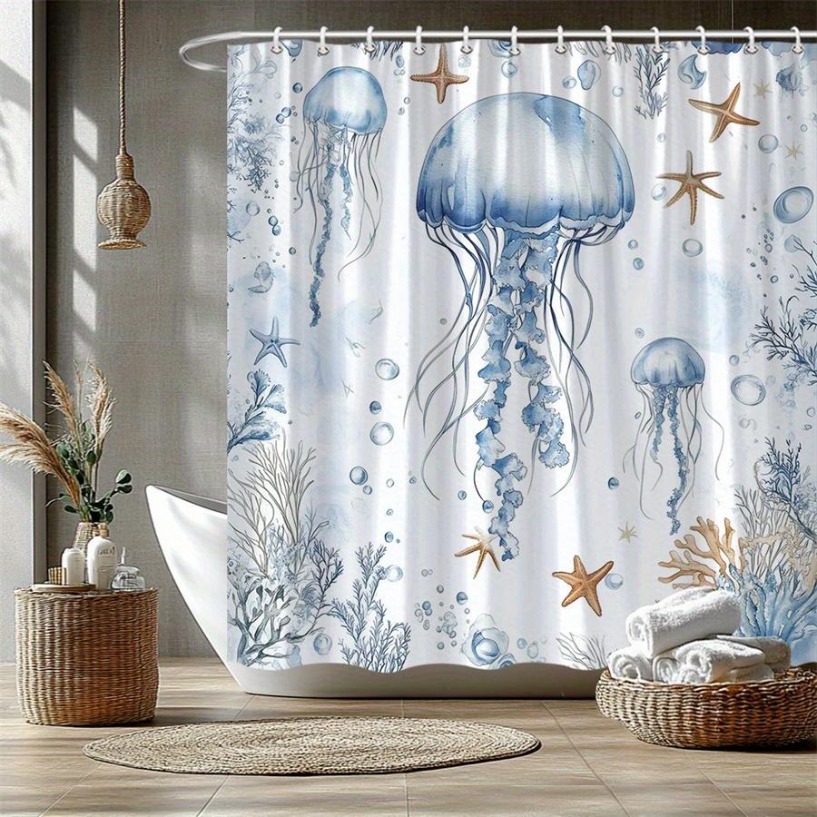 

1 Dream Jellyfish Underwater Shower Curtain- Translucent Jellyfish And Light Blue Ocean Life Pattern, Machine Washable Polyester W60H190(CM)-1 Pcs