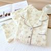 2026 Spring and Autumn Women's New Pajama Cotton Long Sleeved Pants Set with Collar Flower Crape Fabric Home Clothing Set Ladies