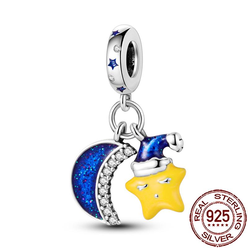 Charms Copper Moon Star Night Sky Galaxy Celestial Dangle Beads Fit Snake Chain Bracelet Necklace Women Diy Jewelry