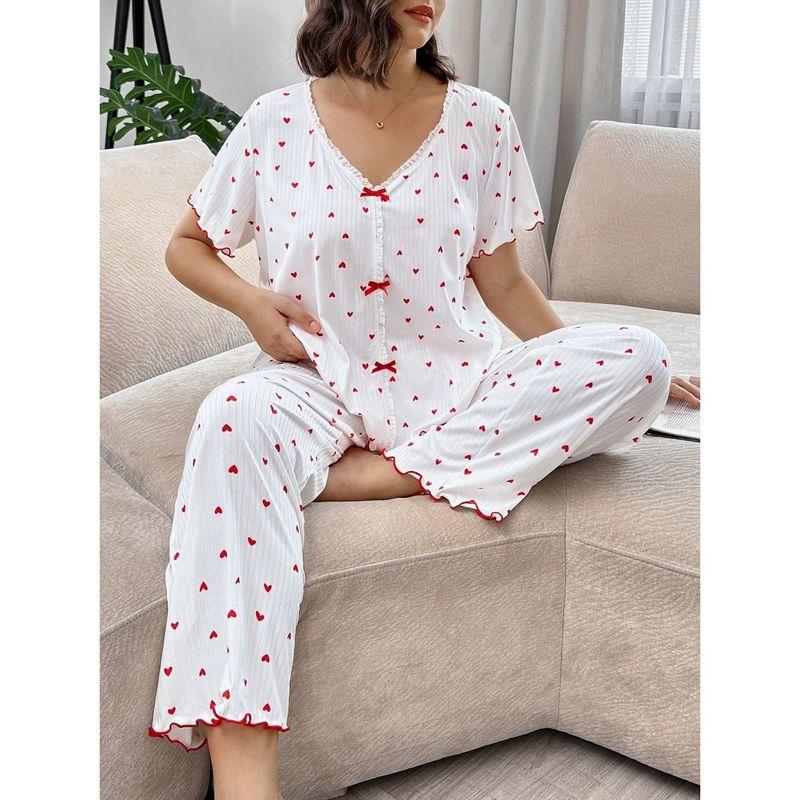 Plus Size Homewear Love Print V-neck Short Sleeve Trousers Can Be Worn Outside Plus Size Home Dressing
