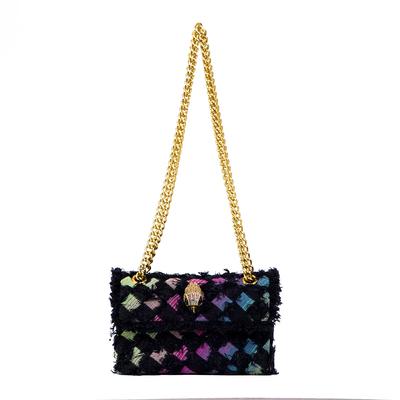 Black Rainbow Plaid Patchwork Handbag Wash Denim In Weave Print Purse Jointing Cross Body Patchwork