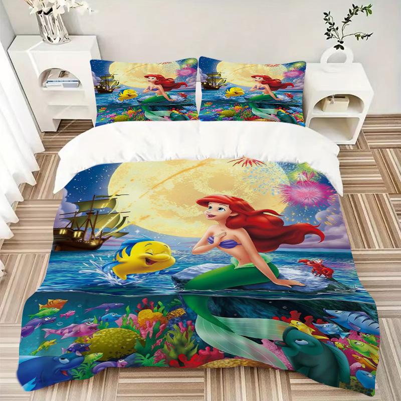 Ariel Under‑sea Party Print 3Pcs Bedding Set,Duvet Cover with 2 Bedro,Pillowcase Home Birthday Gift