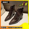 Retro Style Pointed Lace-up Martin Boots Women's 2025 Autumn and Winter New Versatile Lace-up High Heels Thick Heel Short Boots
