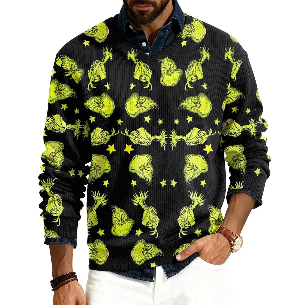 Men's V-neck Long Sleeve Ribbed Knit Pullover