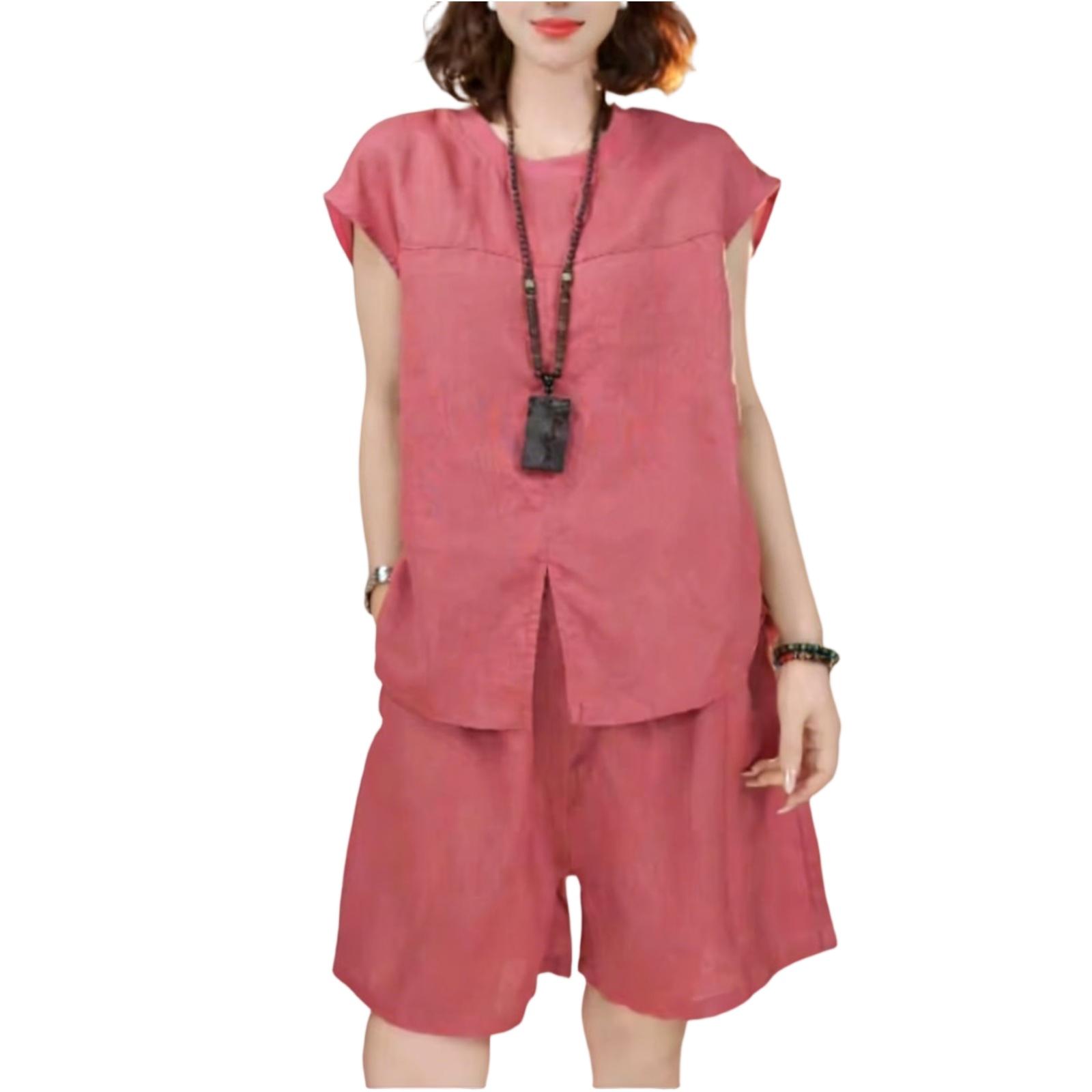 

Women s 2 Piece Casual Short Sleeve Top And Shorts Set XL кавун червоний колір