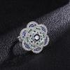 European and American Ring Simulation Color Treasure Retro Wind Sapphire Color Matching Stone Shining Diamond Stamen Women's Ring