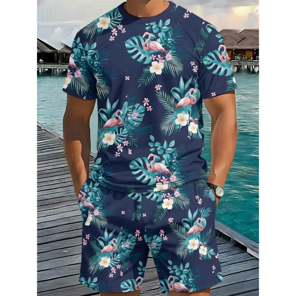 Men's Summer Comfortable Fashionable Fun Colorful Pattern 3D Printed 2-piece Set Leisure Sports Style Loose Oversized Breathable Sports Wear