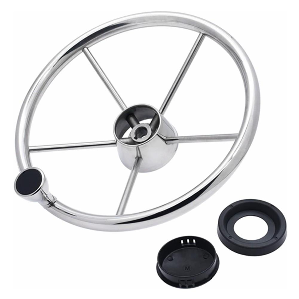 5-Spoke Stainless Steel Boat Steering Wheel with Black Polyurethane Foam Non-Slip Anti-Sweat Marine Accessories