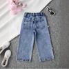 Girls' Fashionable Casual Teenage Casual Jeans With Bow Decorations And Wide-leg Pants
