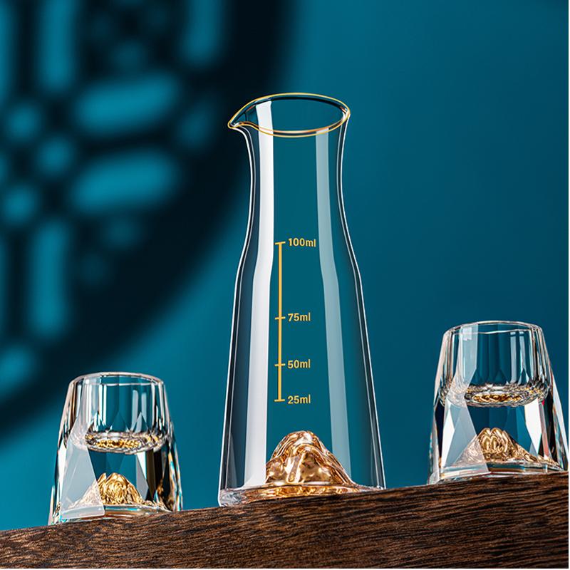 1/2Pcs Shot Glass Crystal Gold Foil Shot Glasses Chinese Style Sake Glasses For Wine Vodka Glasses Double Glass Wine Cup For Bar