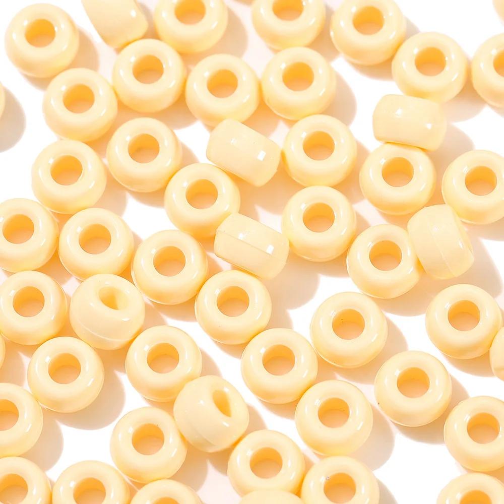 TX40 100Pcs 9mm Colors Minimalist Multicolor Rotundity Acrylic Big Hole Spacer Beads DIY Craft Kid Necklace Bracelets Accessory