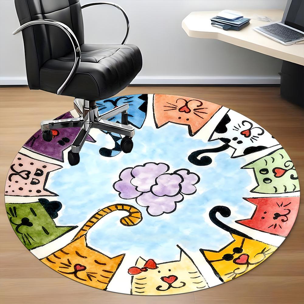 1pc Cat Circle Office Round Area Rug, Indoor Mat Suitable ForOffice, Under Office Chairs Bedroom Living Room Home Decor, Room Decot223