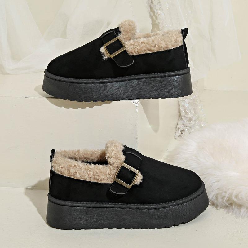 Foreign Trade New Muffin Thick-soled Wool Mouth Low-top Cotton Shoes Women's Northeast Winter Round Head Warm Velvet Buckle Snow Boots