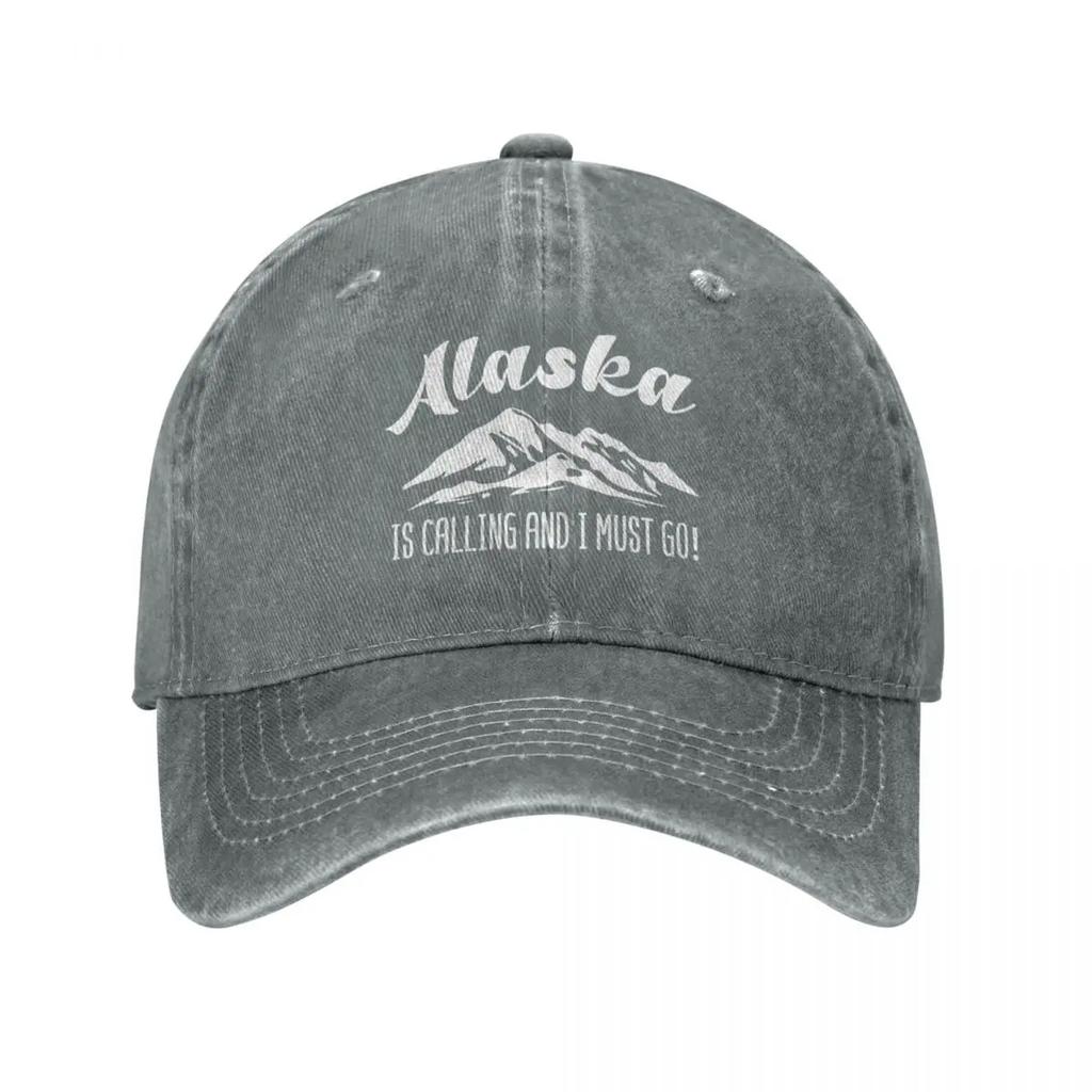 Casquette de baseball décontractée « Alaska Is Calling Mountains » pour hommes et femmes, effet vieilli, délavé, snapback, citation amusante sur les voyages, entraînements en plein air