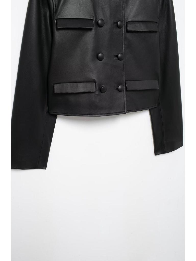 Ensemble Veste Courte en Cuir Élégante Européenne et Américaine pour Femmes Printemps 2025