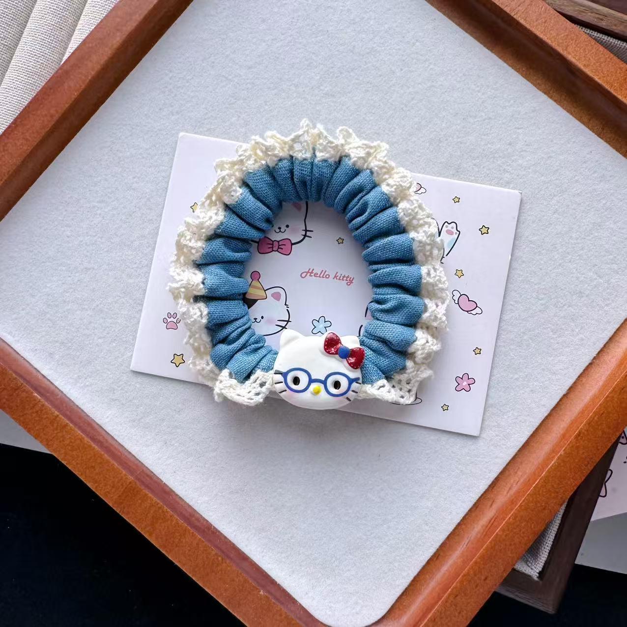 Джинсовая резинка для волос с кружевом  Котенок  - Высокоэластичная резинка и милый аксессуар для хвоста