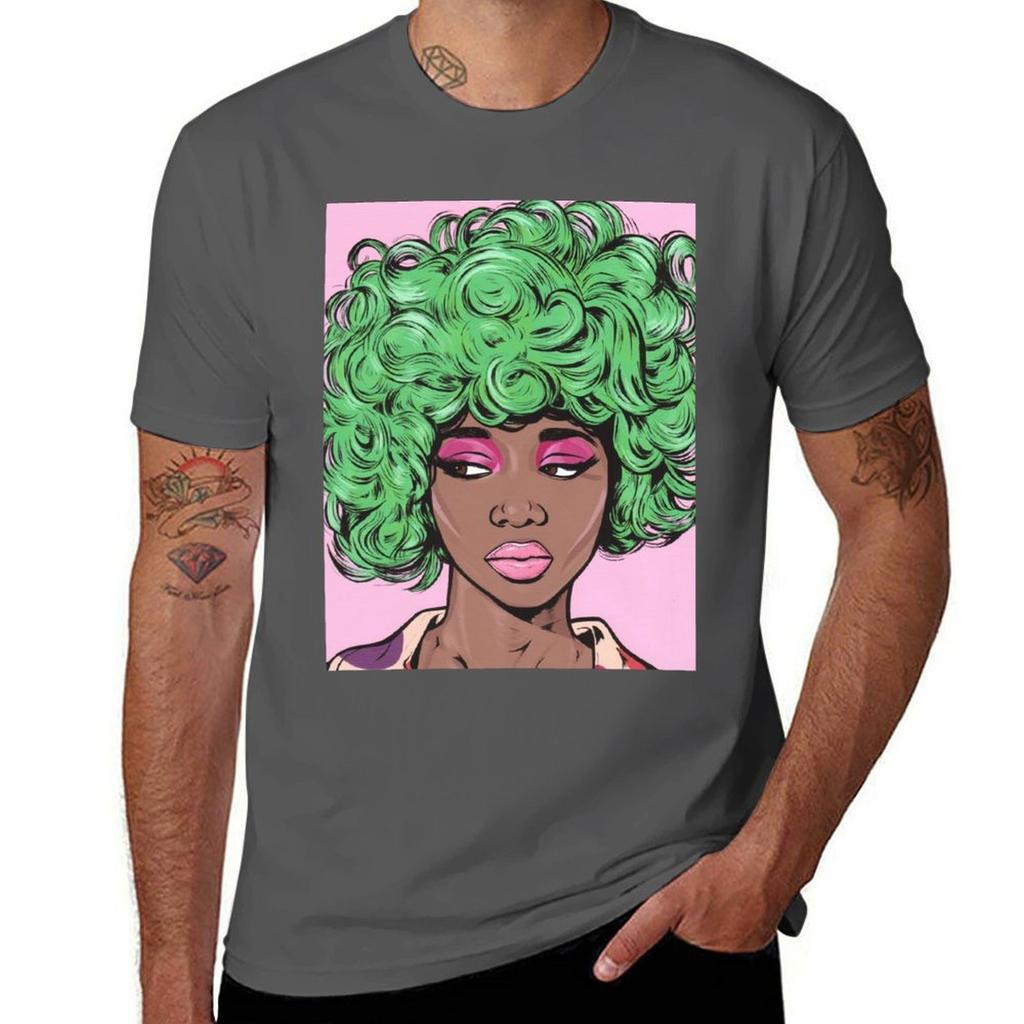 Green Haired Kawaii Comic Girl Tshirt Vintage Print Crew Neck Tee