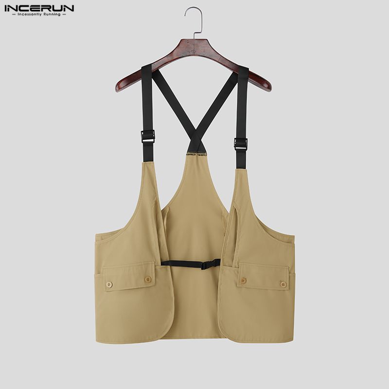 INCERUN Men Strap Sleeveless Patchwork Cargo Vest Waistcoats