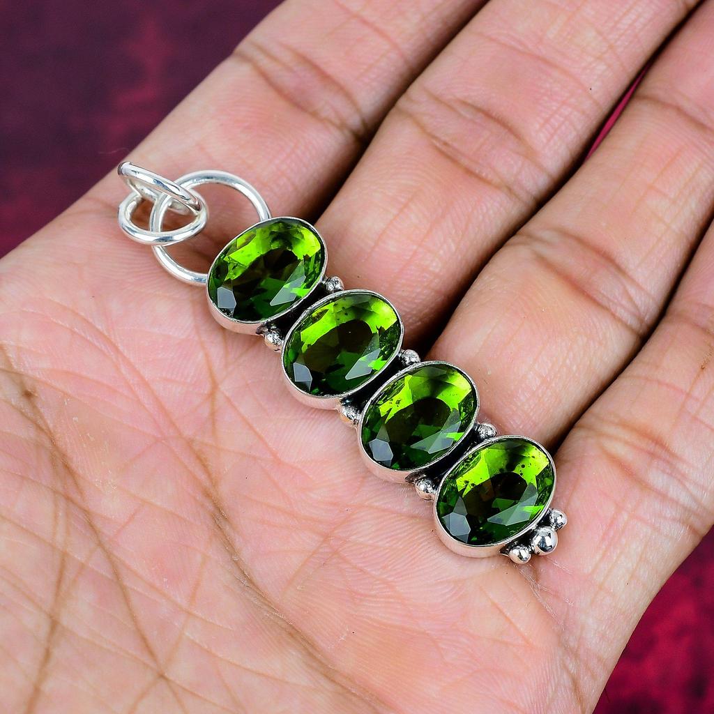 Peridot Anhänger Edelstein Schmuck, 925 Sterling Silber Anhänger, handgefertigter Schmuck Geburtsstein Anhänger, Geschenk für Ihn