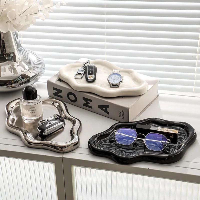 Jewelry key storage tray large ceramic storage tray for glasses small items jewelry display tray cloud shaped desktop ornament