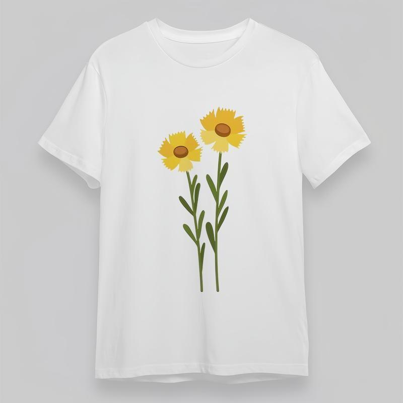 

Women s Plus Size Classic T-Shirt Yellow Small Flower Graphic 100% Cotton Tee XL